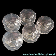 Load image into Gallery viewer, STUART CRYSTAL Woodchester FIVE Matching Sundae Dishes or Bowls. Excellent Condition with Shorter Stem and Flared Foot Section 
