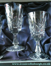 Load image into Gallery viewer, Boxed Set of Four Richmond Pattern Red Wine Stuart Crystal Glasses 6 1/2 inches

