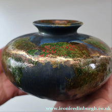 Load image into Gallery viewer, STUDIO POTTERY. Collectable 1980s Squat Vase with Stunning Lustre Glazes by Tony Laverick (b.1961). SIGNED
