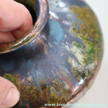 Load image into Gallery viewer, STUDIO POTTERY. Collectable 1980s Squat Vase with Stunning Lustre Glazes by Tony Laverick (b.1961). SIGNED
