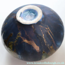 Load image into Gallery viewer, STUDIO POTTERY. Collectable 1980s Squat Vase with Stunning Lustre Glazes by Tony Laverick (b.1961). SIGNED
