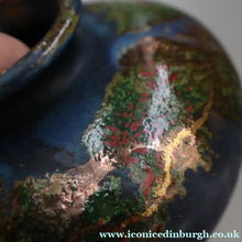 Load image into Gallery viewer, STUDIO POTTERY. Collectable 1980s Squat Vase with Stunning Lustre Glazes by Tony Laverick (b.1961). SIGNED
