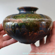 Load image into Gallery viewer, STUDIO POTTERY. Collectable 1980s Squat Vase with Stunning Lustre Glazes by Tony Laverick (b.1961). SIGNED
