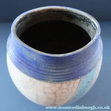 Load image into Gallery viewer, STUDIO POTTERY. David Howard Jones (b. 1953). 1980s Raku Vase with Crackle Glaze and Abstract Decoration
