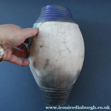 Load image into Gallery viewer, STUDIO POTTERY. David Howard Jones (b. 1953). 1980s Raku Vase with Crackle Glaze and Abstract Decoration
