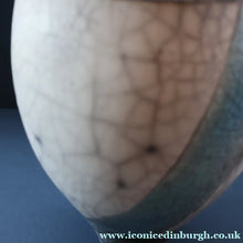 Load image into Gallery viewer, STUDIO POTTERY. David Howard Jones (b. 1953). 1980s Raku Vase with Crackle Glaze and Abstract Decoration
