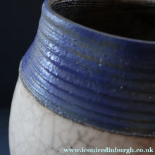 Load image into Gallery viewer, STUDIO POTTERY. David Howard Jones (b. 1953). 1980s Raku Vase with Crackle Glaze and Abstract Decoration
