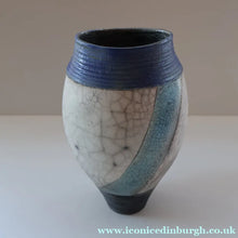 Load image into Gallery viewer, STUDIO POTTERY. David Howard Jones (b. 1953). 1980s Raku Vase with Crackle Glaze and Abstract Decoration
