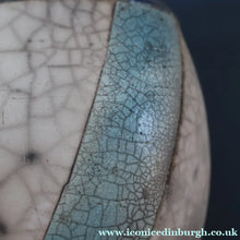 Load image into Gallery viewer, STUDIO POTTERY. David Howard Jones (b. 1953). 1980s Raku Vase with Crackle Glaze and Abstract Decoration
