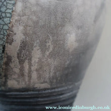 Load image into Gallery viewer, STUDIO POTTERY. David Howard Jones (b. 1953). 1980s Raku Vase with Crackle Glaze and Abstract Decoration
