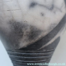 Load image into Gallery viewer, STUDIO POTTERY. David Howard Jones (b. 1953). 1980s Raku Vase with Crackle Glaze and Abstract Decoration
