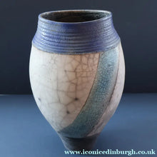 Load image into Gallery viewer, STUDIO POTTERY. David Howard Jones (b. 1953). 1980s Raku Vase with Crackle Glaze and Abstract Decoration
