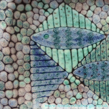 Load image into Gallery viewer, STUDIO POTTERY Heavy Dish or Platter with Strange Fish Design. The Decoration is all made of dots to resemble shagreen. Fully signed to the rear
