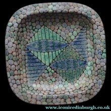 Load image into Gallery viewer, STUDIO POTTERY Heavy Dish or Platter with Strange Fish Design. The Decoration is all made of dots to resemble shagreen. Fully signed to the rear
