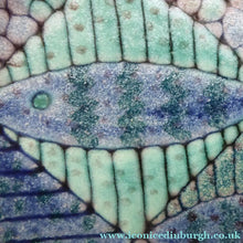 Load image into Gallery viewer, STUDIO POTTERY Heavy Dish or Platter with Strange Fish Design. The Decoration is all made of dots to resemble shagreen. Fully signed to the rear

