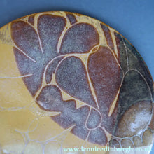 Load image into Gallery viewer, STUDIO POTTERY. Heavy Duty Trivet or Teapot Stand with Abstract Floral Motifs. Crich Pottery (Diana Worthy).  8 inches diameter
