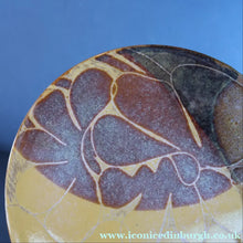 Load image into Gallery viewer, STUDIO POTTERY. Heavy Duty Trivet or Teapot Stand with Abstract Floral Motifs. Crich Pottery (Diana Worthy).  8 inches diameter
