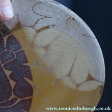 Load image into Gallery viewer, STUDIO POTTERY. Heavy Duty Trivet or Teapot Stand with Abstract Floral Motifs. Crich Pottery (Diana Worthy).  8 inches diameter
