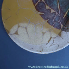 Load image into Gallery viewer, STUDIO POTTERY. Heavy Duty Trivet or Teapot Stand with Abstract Floral Motifs. Crich Pottery (Diana Worthy).  8 inches diameter
