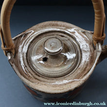 Load image into Gallery viewer, STUDIO POTTERY. Vintage 1960s Teapot with Sunflower Pattern &amp; Cane Handle by Briglin Pottery
