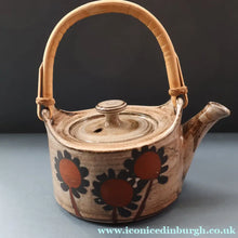 Load image into Gallery viewer, STUDIO POTTERY. Vintage 1960s Teapot with Sunflower Pattern &amp; Cane Handle by Briglin Pottery
