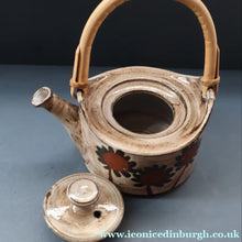 Load image into Gallery viewer, STUDIO POTTERY. Vintage 1960s Teapot with Sunflower Pattern &amp; Cane Handle by Briglin Pottery
