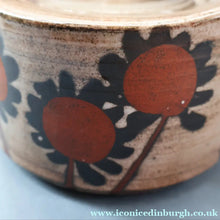 Load image into Gallery viewer, STUDIO POTTERY. Vintage 1960s Teapot with Sunflower Pattern &amp; Cane Handle by Briglin Pottery
