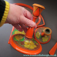 Load image into Gallery viewer, Art Nouveau Poker Work Dressing Table Set Nasturtium Flowers 1900ss
