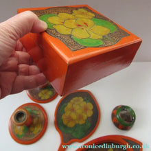 Load image into Gallery viewer, Art Nouveau Poker Work Dressing Table Set Nasturtium Flowers 1900ss
