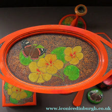 Load image into Gallery viewer, Art Nouveau Poker Work Dressing Table Set Nasturtium Flowers 1900ss
