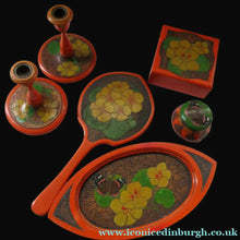 Load image into Gallery viewer, Art Nouveau Poker Work Dressing Table Set Nasturtium Flowers 1900ss
