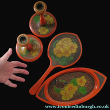 Load image into Gallery viewer, Art Nouveau Poker Work Dressing Table Set Nasturtium Flowers 1900ss
