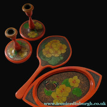 Load image into Gallery viewer, Art Nouveau Poker Work Dressing Table Set Nasturtium Flowers 1900ss
