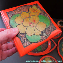 Load image into Gallery viewer, Art Nouveau Poker Work Dressing Table Set Nasturtium Flowers 1900ss
