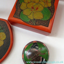 Load image into Gallery viewer, Art Nouveau Poker Work Dressing Table Set Nasturium Flowers 1900s
