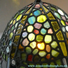 Load image into Gallery viewer, Stunning Large VICTORIAN / EDWARDIAN Antique Stained Glass Pendant Dome Shape Shade with Bronze Chains
