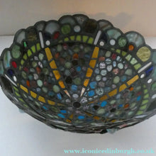 Load image into Gallery viewer, Stunning Large VICTORIAN / EDWARDIAN Antique Stained Glass Pendant Dome Shape Shade with Bronze Chains
