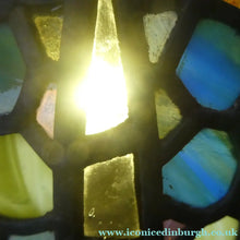 Load image into Gallery viewer, Stunning Large VICTORIAN / EDWARDIAN Antique Stained Glass Pendant Dome Shape Shade with Bronze Chains
