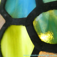 Load image into Gallery viewer, Stunning Large VICTORIAN / EDWARDIAN Antique Stained Glass Pendant Dome Shape Shade with Bronze Chains
