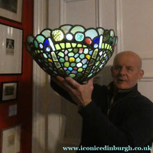 Load image into Gallery viewer, Stunning Large VICTORIAN / EDWARDIAN Antique Stained Glass Pendant Dome Shape Shade with Bronze Chains
