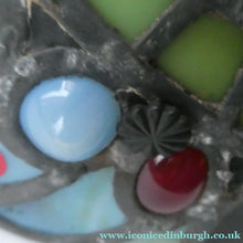 Load image into Gallery viewer, Stunning Large VICTORIAN / EDWARDIAN Antique Stained Glass Pendant Dome Shape Shade with Bronze Chains
