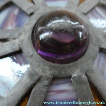 Load image into Gallery viewer, Stunning Large VICTORIAN / EDWARDIAN Antique Stained Glass Pendant Dome Shape Shade with Bronze Chains
