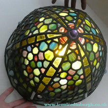 Load image into Gallery viewer, Stunning Large VICTORIAN / EDWARDIAN Antique Stained Glass Pendant Dome Shape Shade with Bronze Chains
