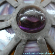 Load image into Gallery viewer, Stunning Large VICTORIAN / EDWARDIAN Antique Stained Glass Pendant Dome Shape Shade with Bronze Chains
