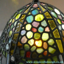 Load image into Gallery viewer, Stunning Large VICTORIAN / EDWARDIAN Antique Stained Glass Pendant Dome Shape Shade with Bronze Chains
