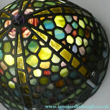 Load image into Gallery viewer, Stunning Large VICTORIAN / EDWARDIAN Antique Stained Glass Pendant Dome Shape Shade with Bronze Chains
