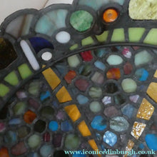 Load image into Gallery viewer, Stunning Large VICTORIAN / EDWARDIAN Antique Stained Glass Pendant Dome Shape Shade with Bronze Chains
