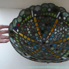 Load image into Gallery viewer, Stunning Large VICTORIAN / EDWARDIAN Antique Stained Glass Pendant Dome Shape Shade with Bronze Chains
