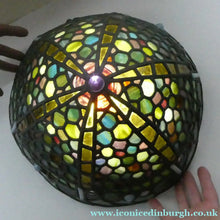 Load image into Gallery viewer, Stunning Large VICTORIAN / EDWARDIAN Antique Stained Glass Pendant Dome Shape Shade with Bronze Chains
