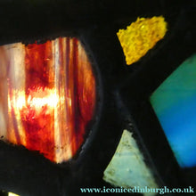 Load image into Gallery viewer, Stunning Large VICTORIAN / EDWARDIAN Antique Stained Glass Pendant Dome Shape Shade with Bronze Chains
